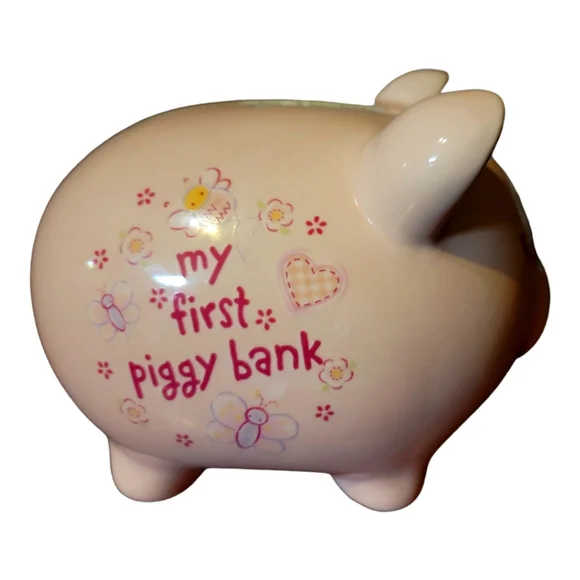 My First Piggy Coin Bank Girl Ceramic Pink  Baby Shower Child’s Nursery Pig - Picture 4 of 9